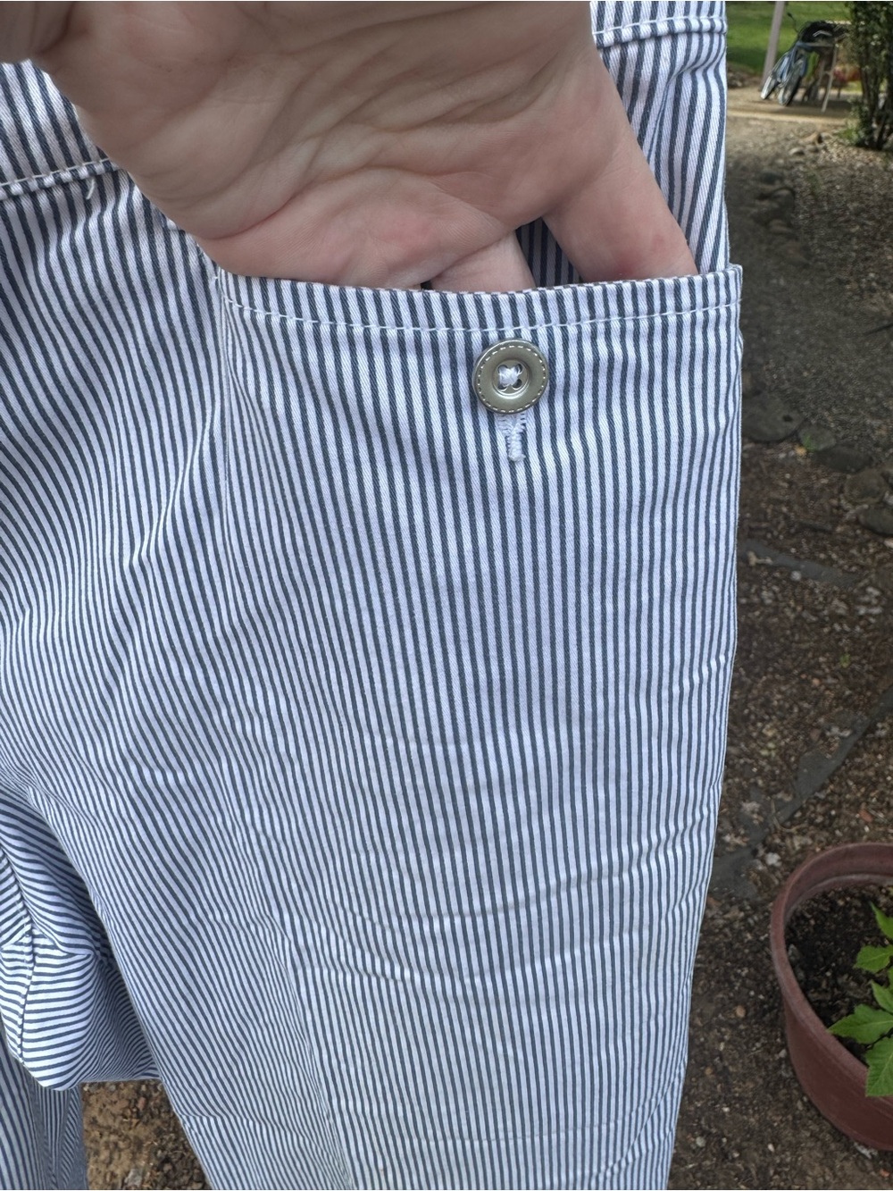 Karen Scott Blue and White Striped Capris with Button Cuffs - Picture 5 of 13